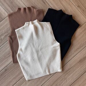 3 pack- Sleeveless Mock Neck Knit Top - Cream, Brown, Black - M